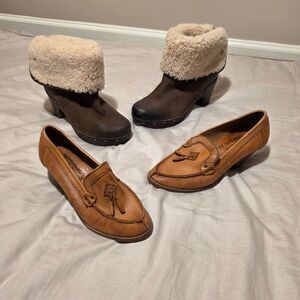 UGG Lynnea Brown Leather Sheepskin Studded Clog + Brazilian Pumps - sz 7 lot